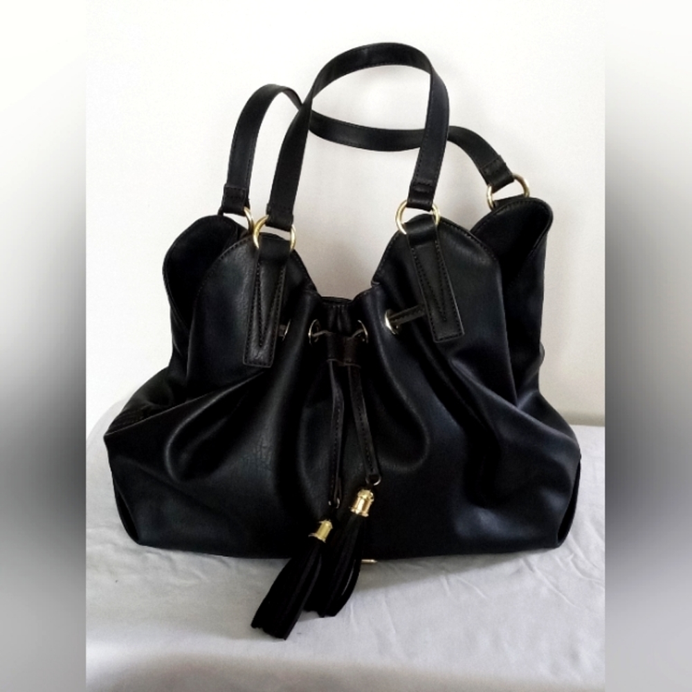 Vintage Large Black Liz Claiborne Faux Leather Purse